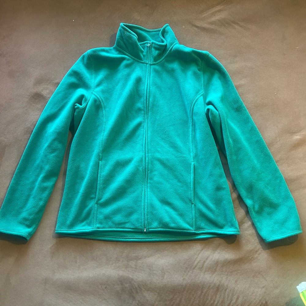 Laura Scott Green Fleece Jacket Full-Zip Lightweight